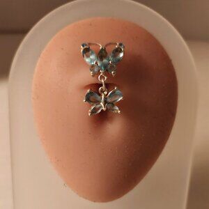 Dangle Tassels Lake Blue Crystals Butterfly Navel Ring  ~ N-5061-POSH